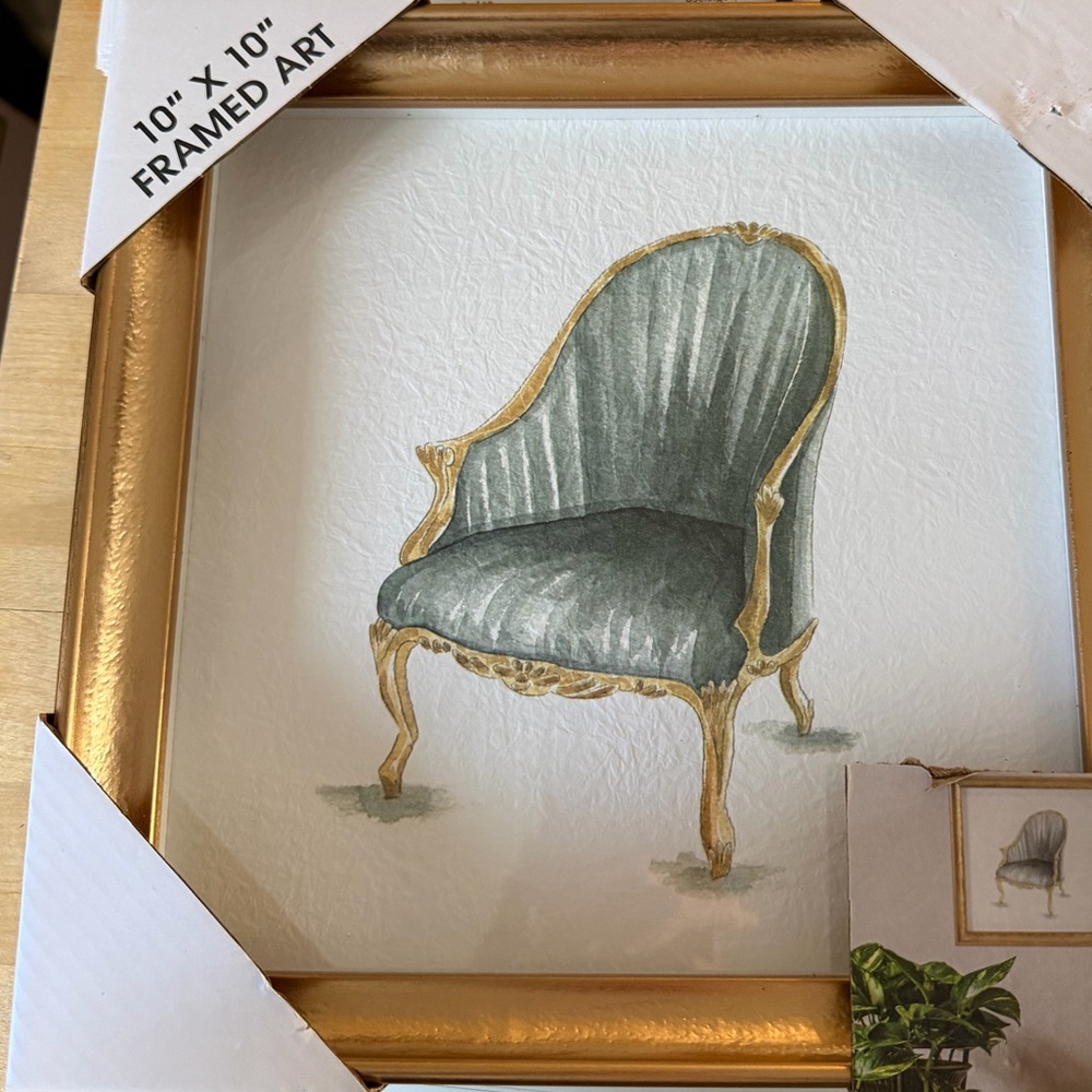 Elegant Vintage Chair Art Print Framed 10x10 Gold Frame Classic Home Decor - Picture 3 of 4